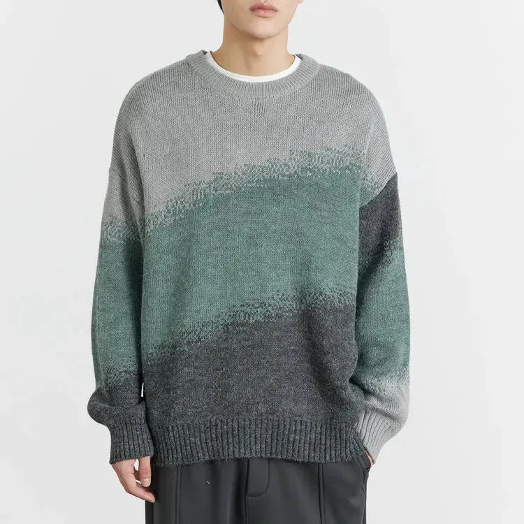 Men's Gradual Color Contrast Round Neck Sweater