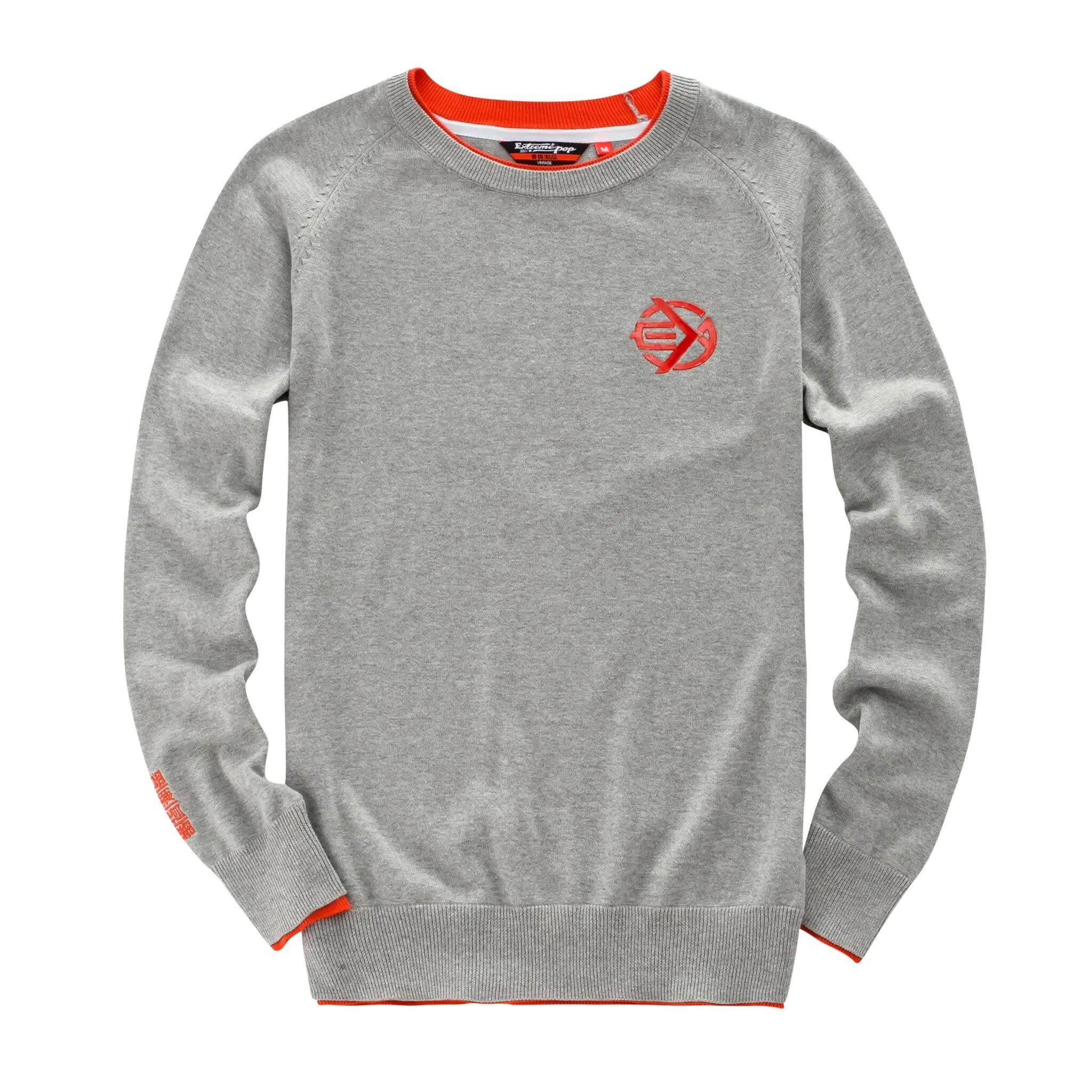 Men's Raglan Double Layers Bottom Sweater  S M L XL Red Grey