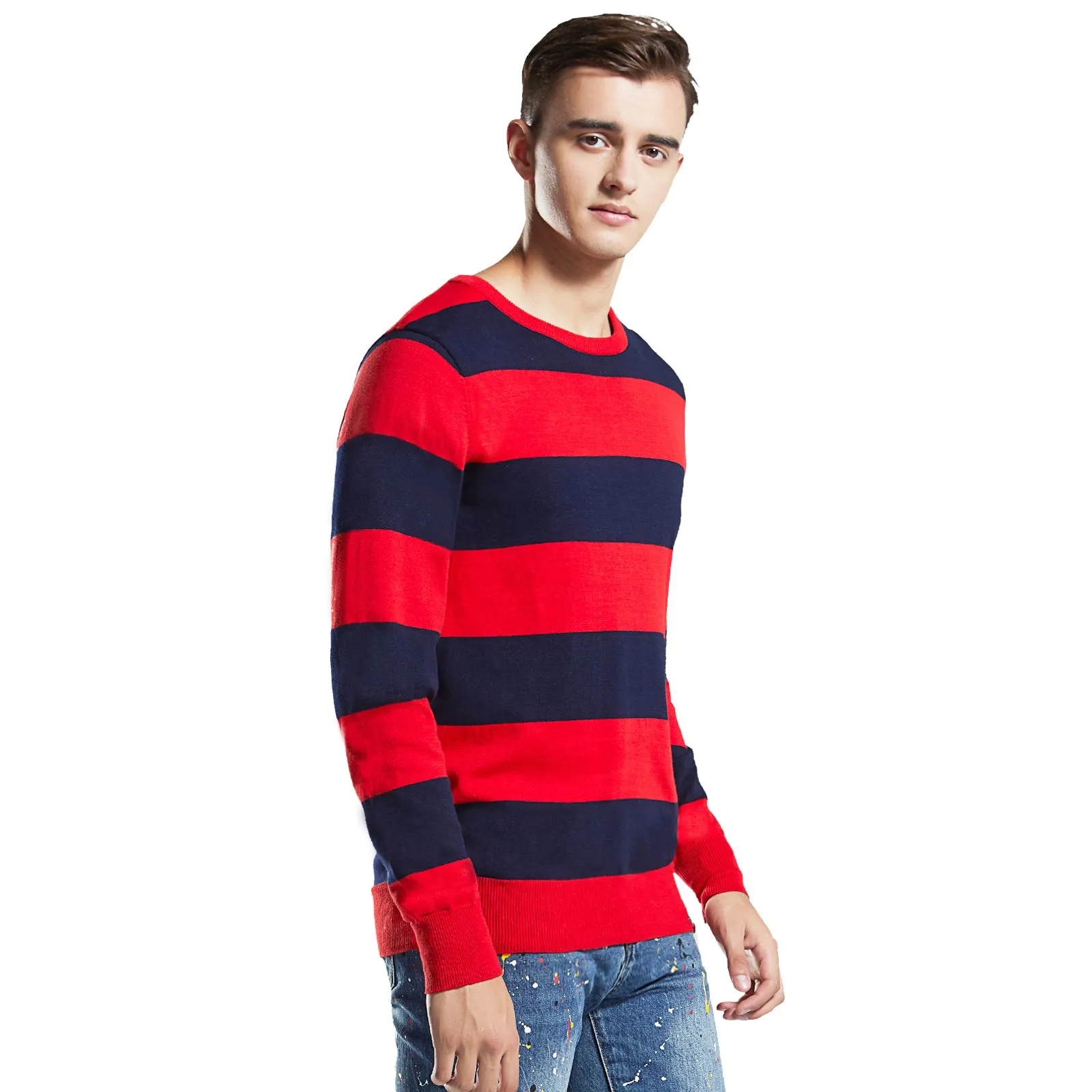 Men's Stripe cotton Knitwear Sweater  Red Blue S M L XL