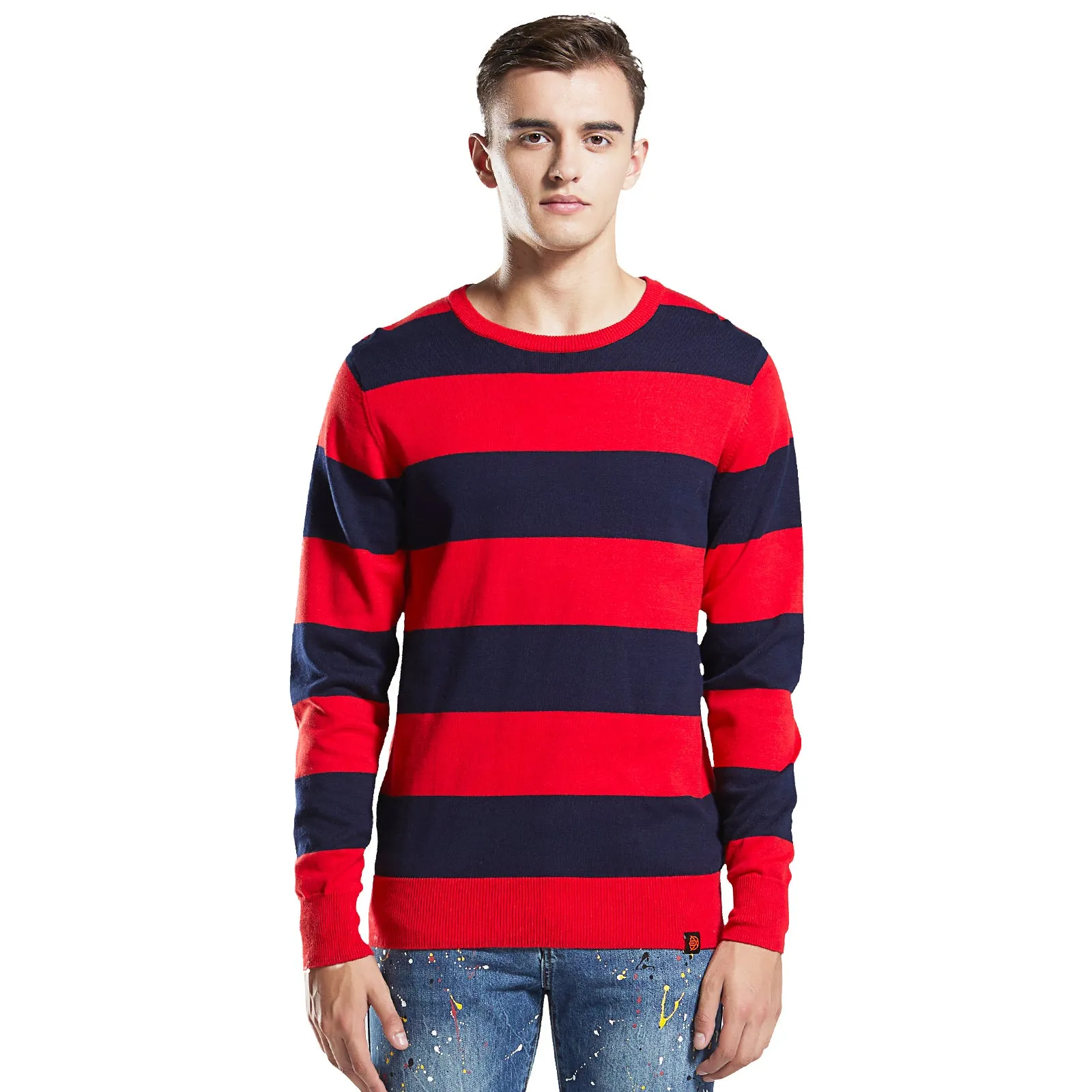 Men's Stripe cotton Knitwear Sweater  Red Blue S M L XL