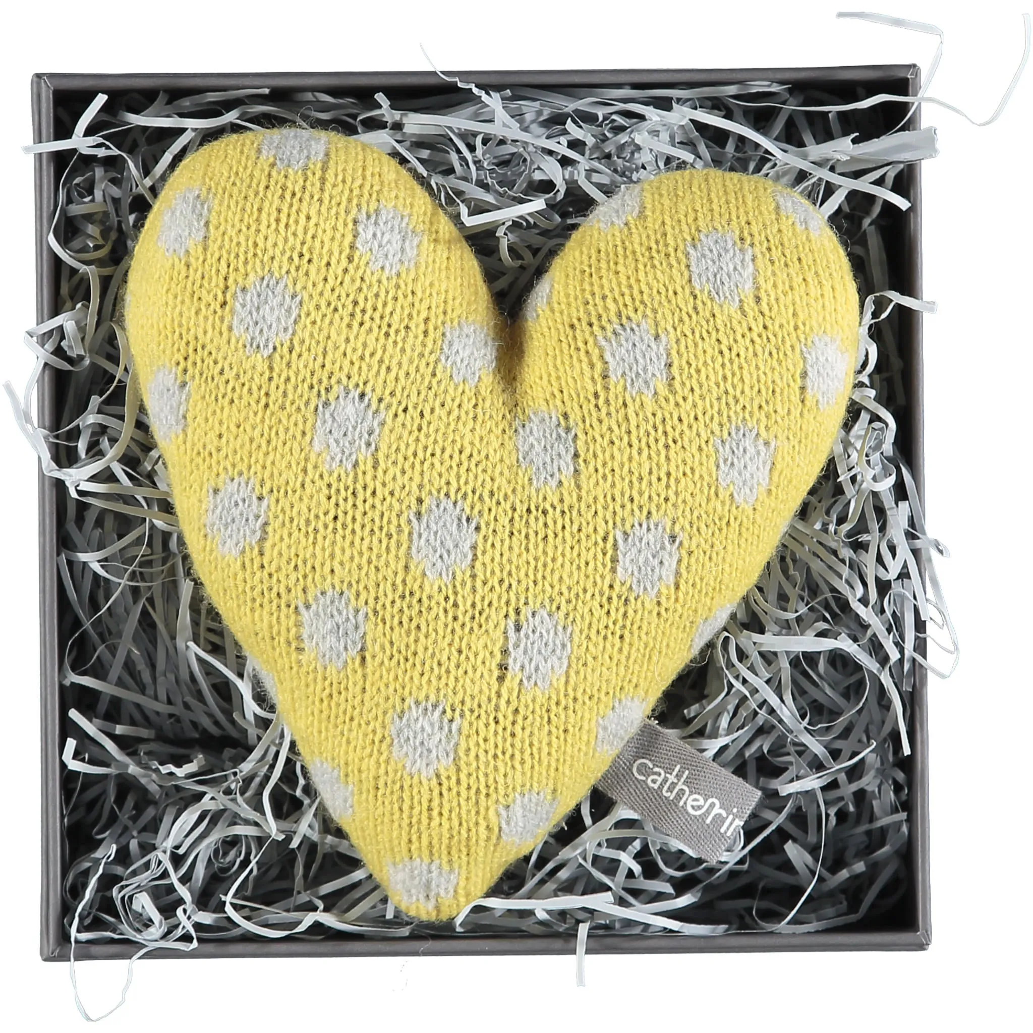 Mini Knitted Yellow Polka Dot Heart With Lavender