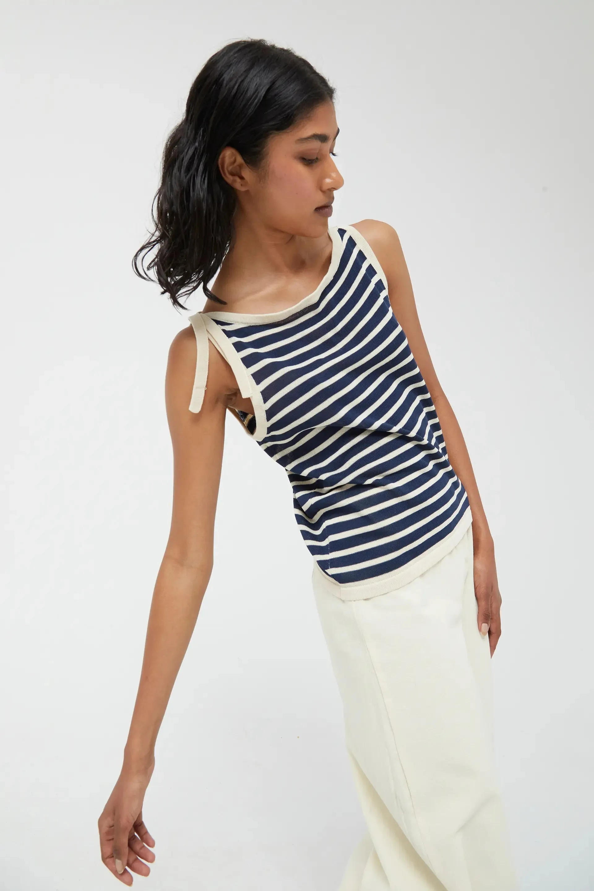 Navy Blue Stripe Knit Top