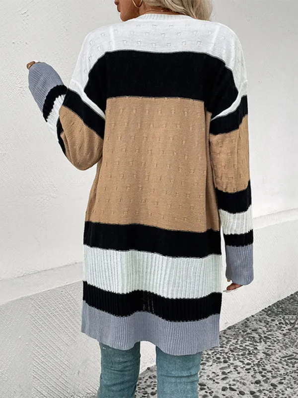 New long sleeve contrast color cardigan sweater