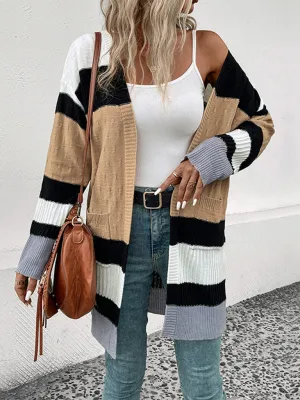 New long sleeve contrast color cardigan sweater