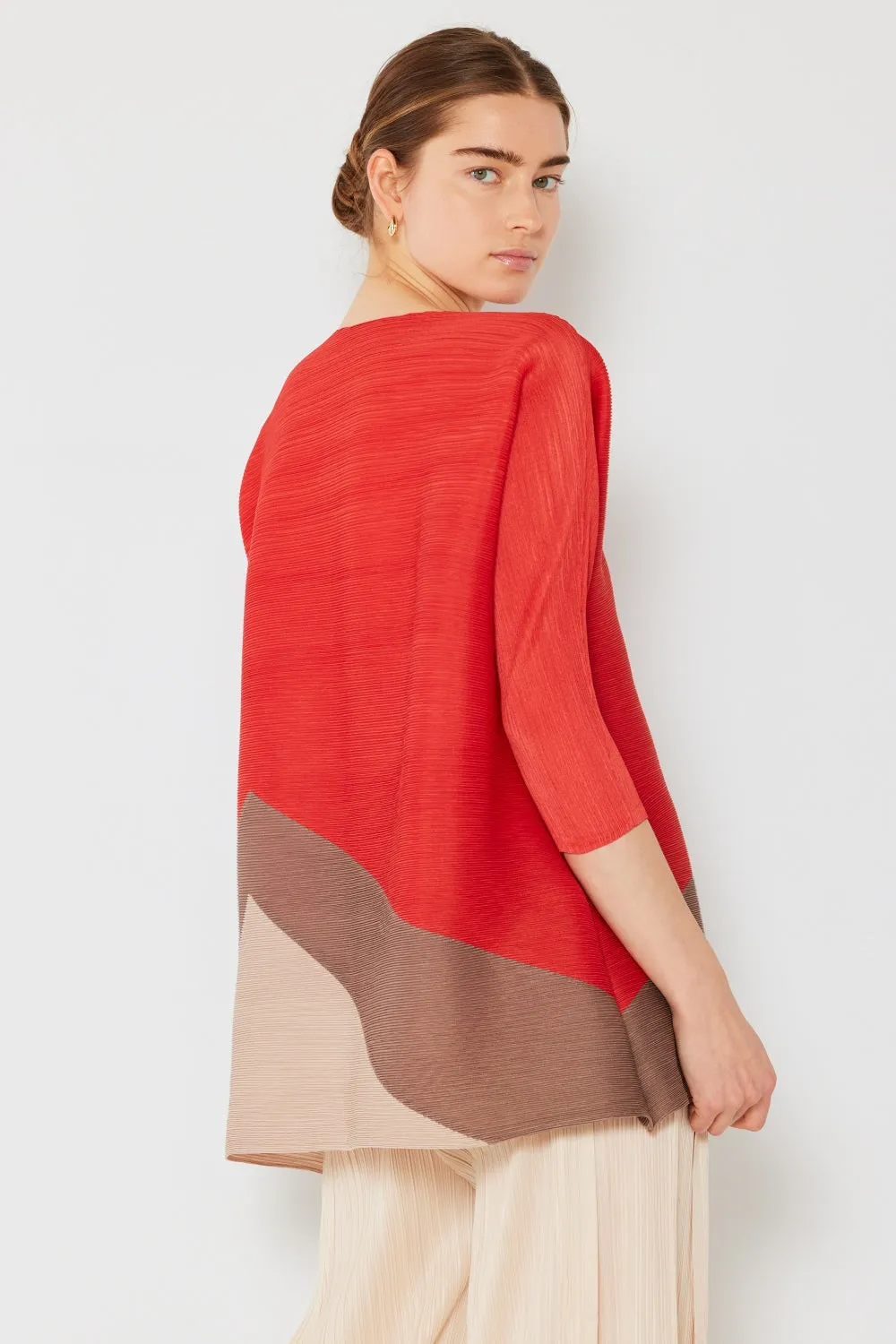 Pleated Horizontal Rib Color Block Top