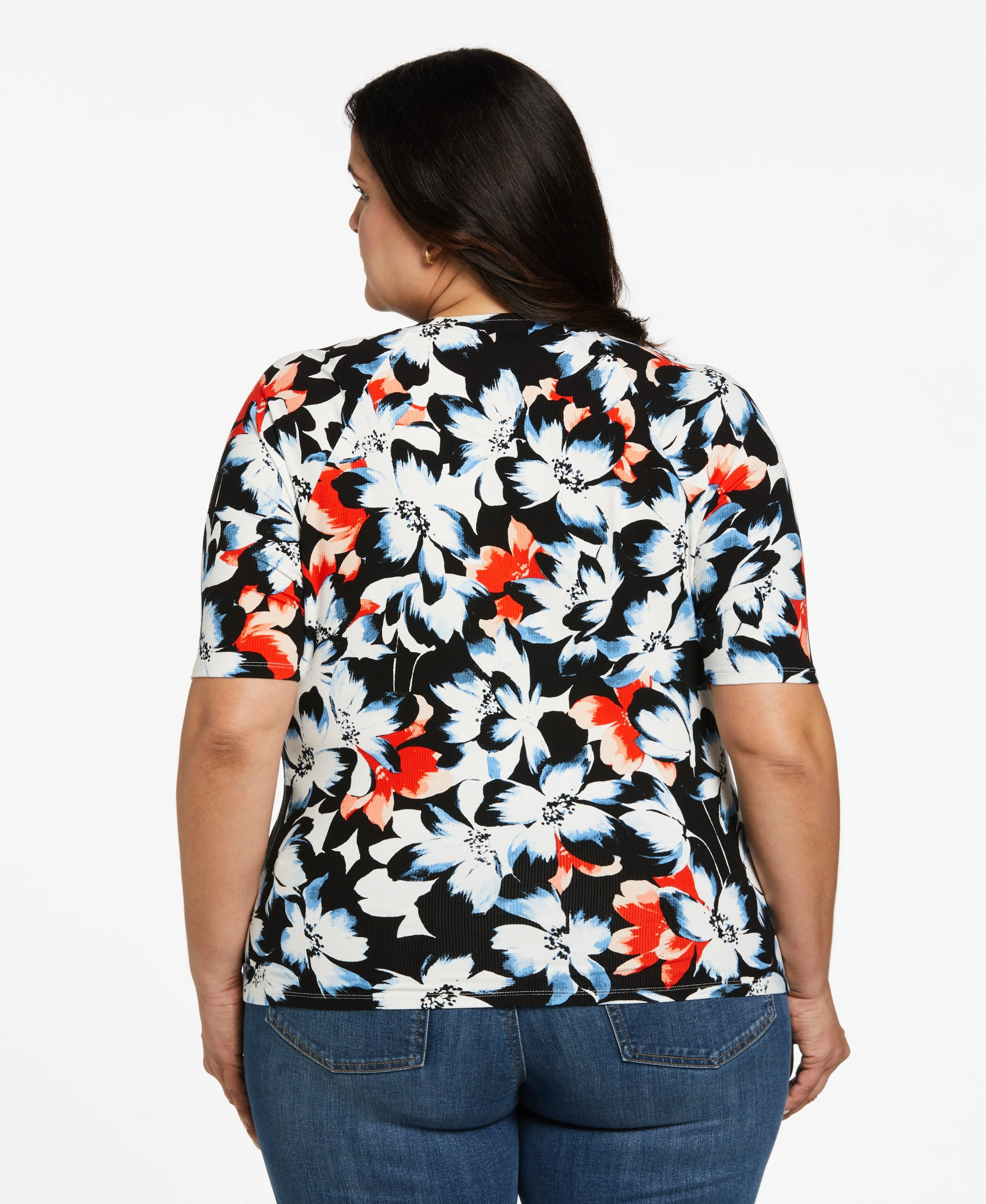 Plus Size Floral Elbow Sleeve Top