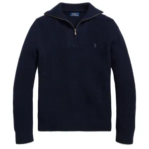 Polo Ralph Lauren Waffle Wool-Cotton Quarter-Zip Sweater - Navy