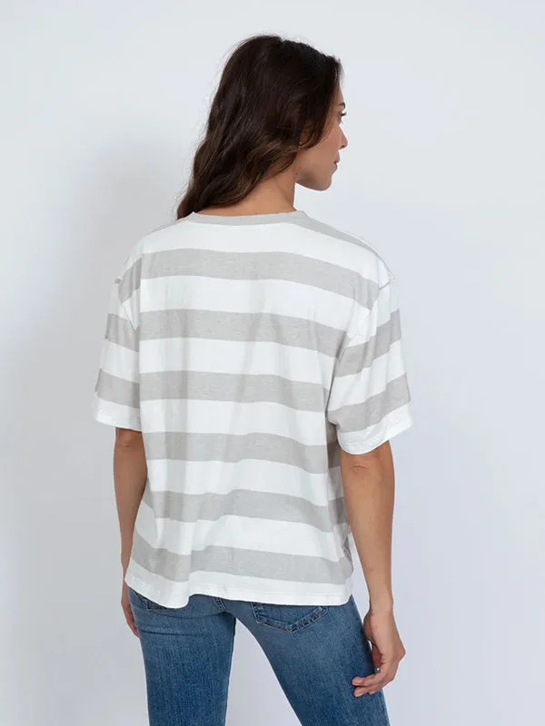 Printed Boy Tee in Grey Stripe