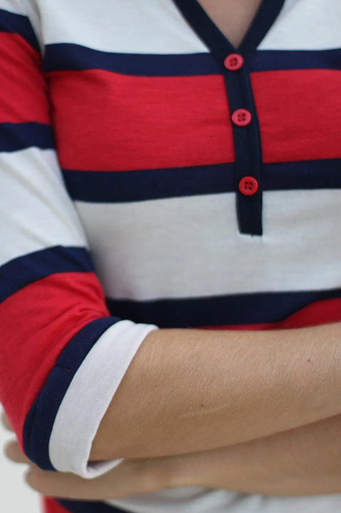 Red And Navy Striped Top