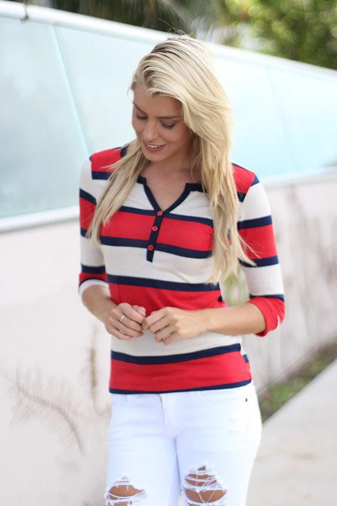 Red And Navy Striped Top