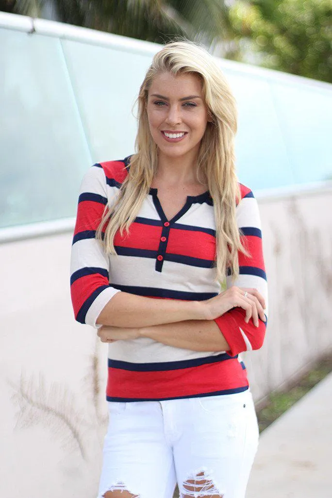 Red And Navy Striped Top