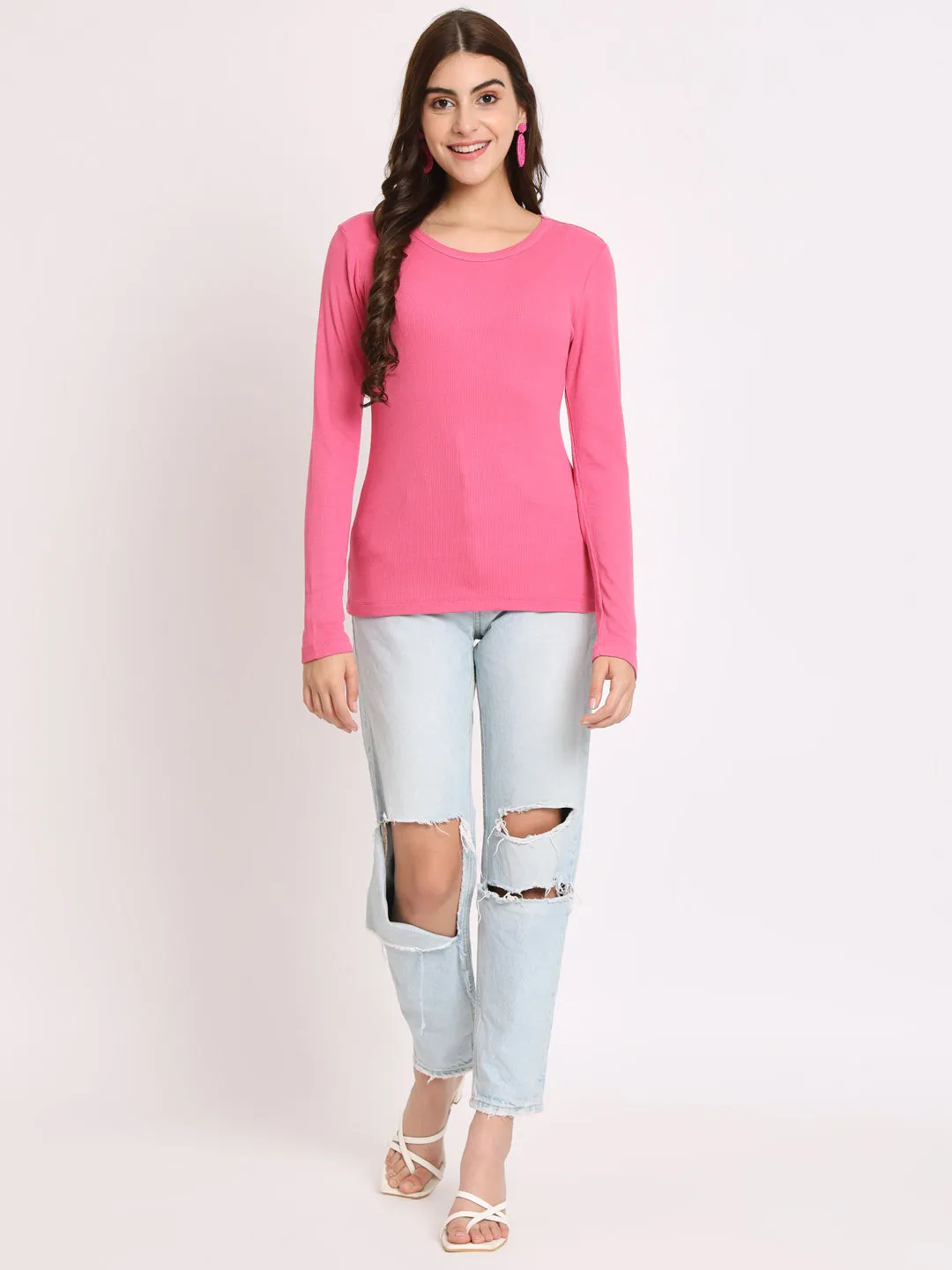 Round Neck Long Sleeves Fitted Top