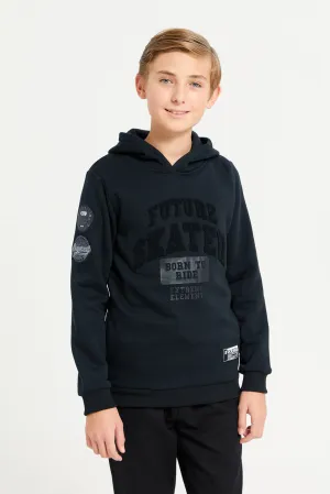 Senior Boys Black Towel Applique Hoody Sweatshirt