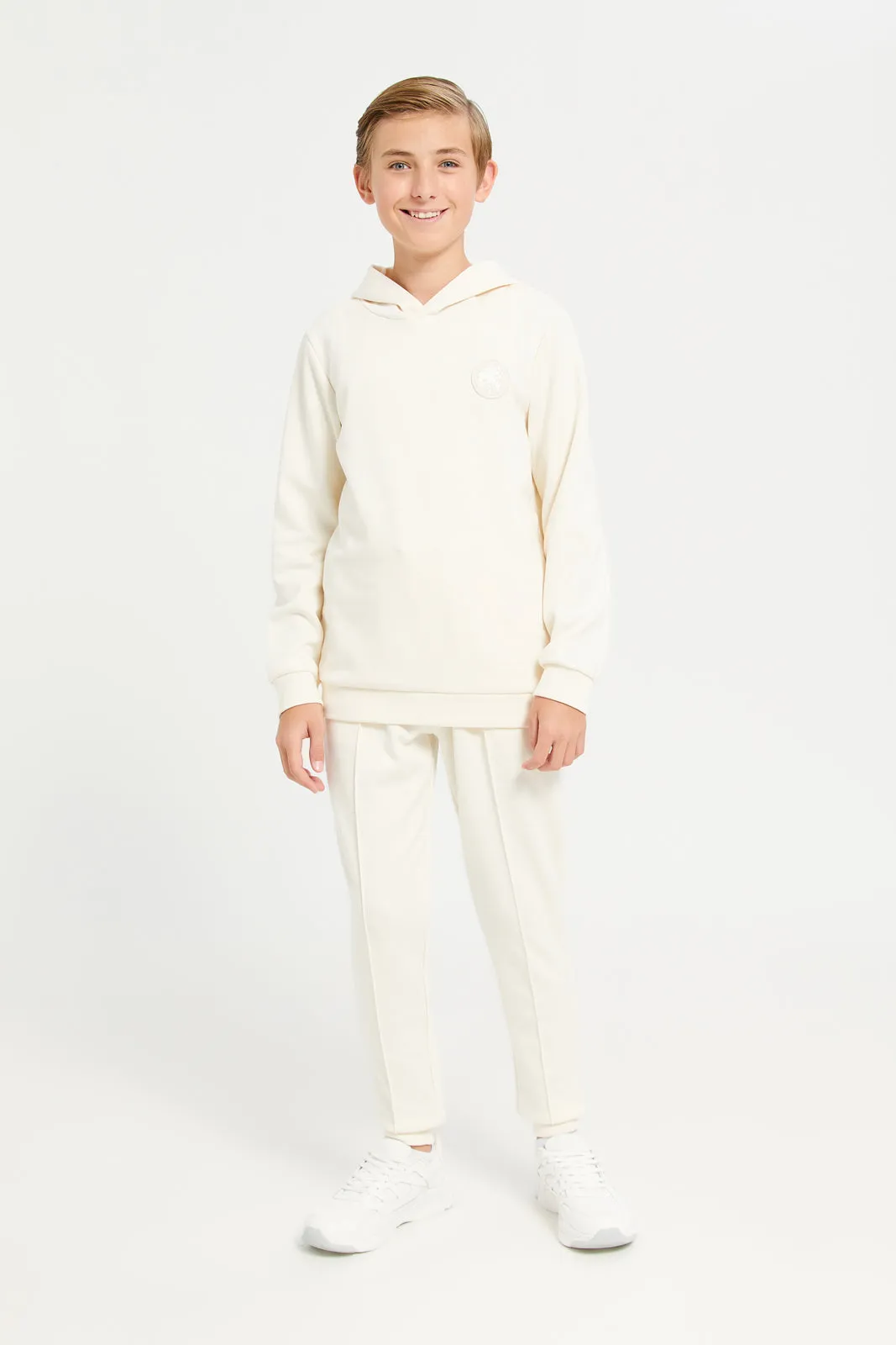 Senior Boys Ivory Plain Hooded Sweatshirt