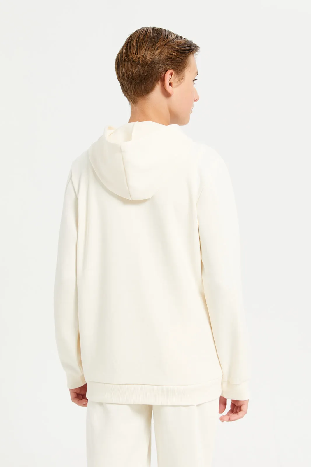 Senior Boys Ivory Plain Hooded Sweatshirt