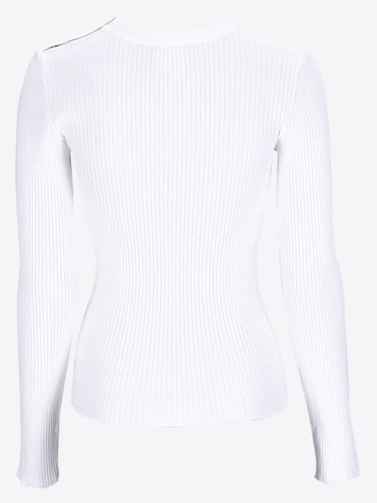 Shoulder snaps rib knit sweater