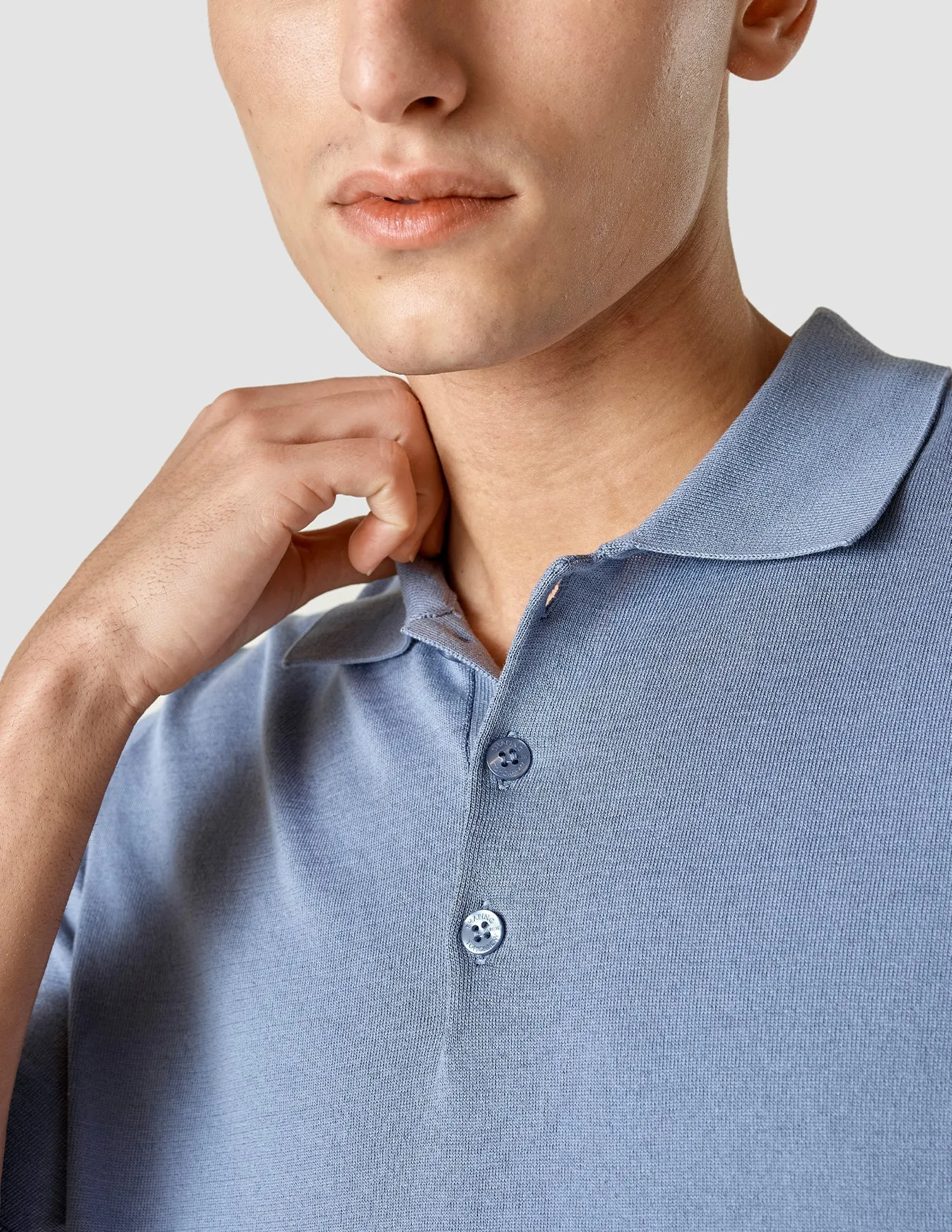 Silk / Cotton Short Sleeve Polo Cloud Blue