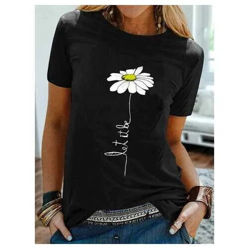 Simple Flower Print T-shirt