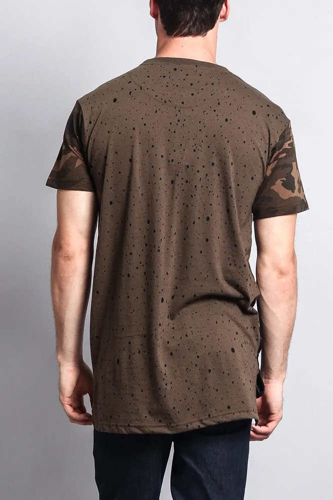 Star Print Block Camo Splatter T-Shirt