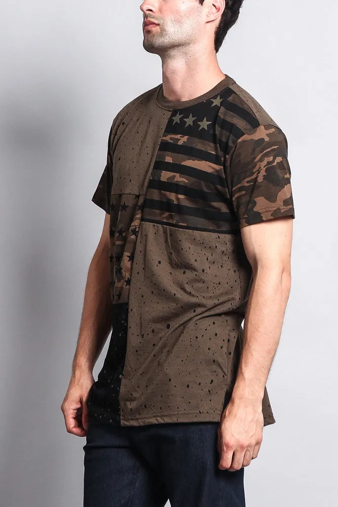 Star Print Block Camo Splatter T-Shirt