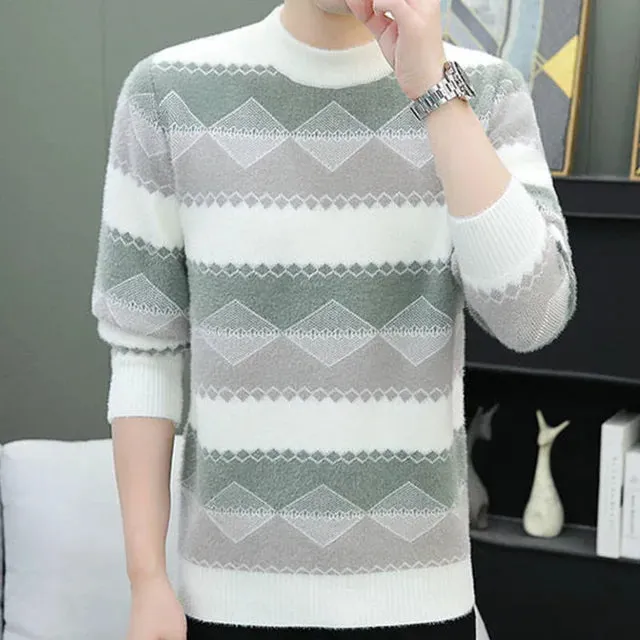 Stripe Geometric Color Contrast Sweater