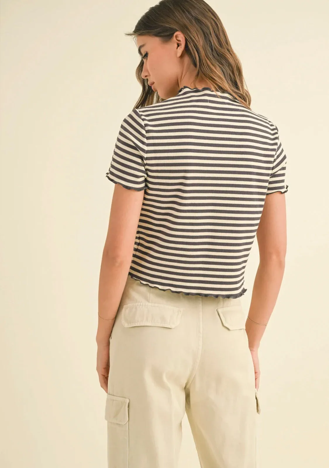 Stripe Ribbed Short Sleeve Top