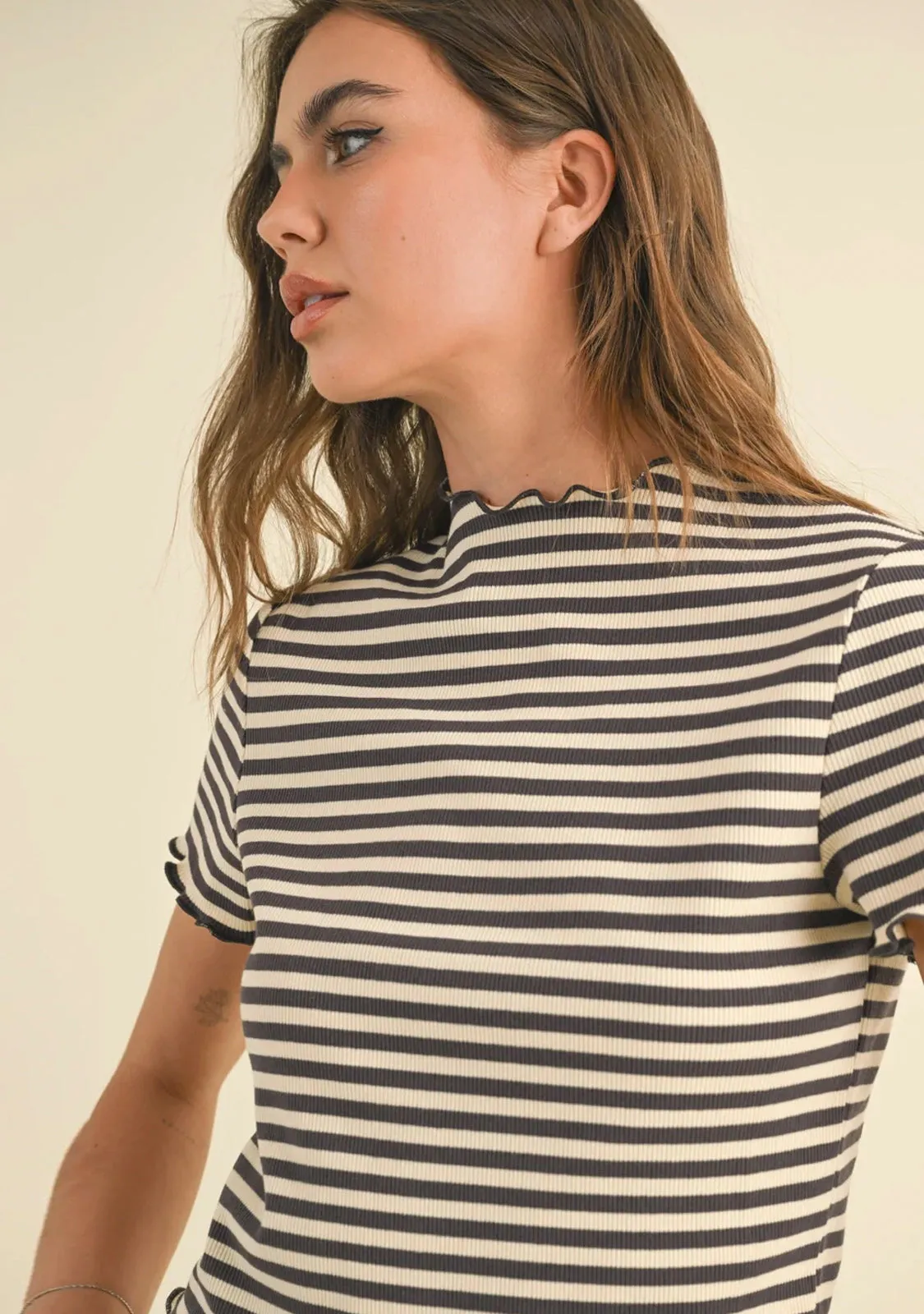 Stripe Ribbed Short Sleeve Top