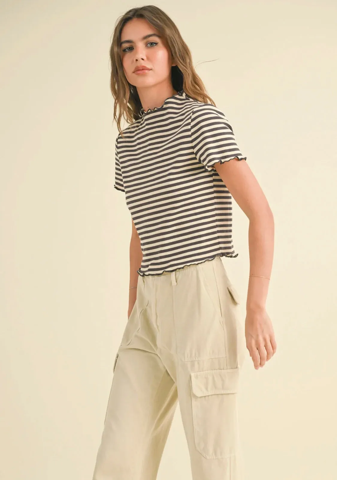 Stripe Ribbed Short Sleeve Top