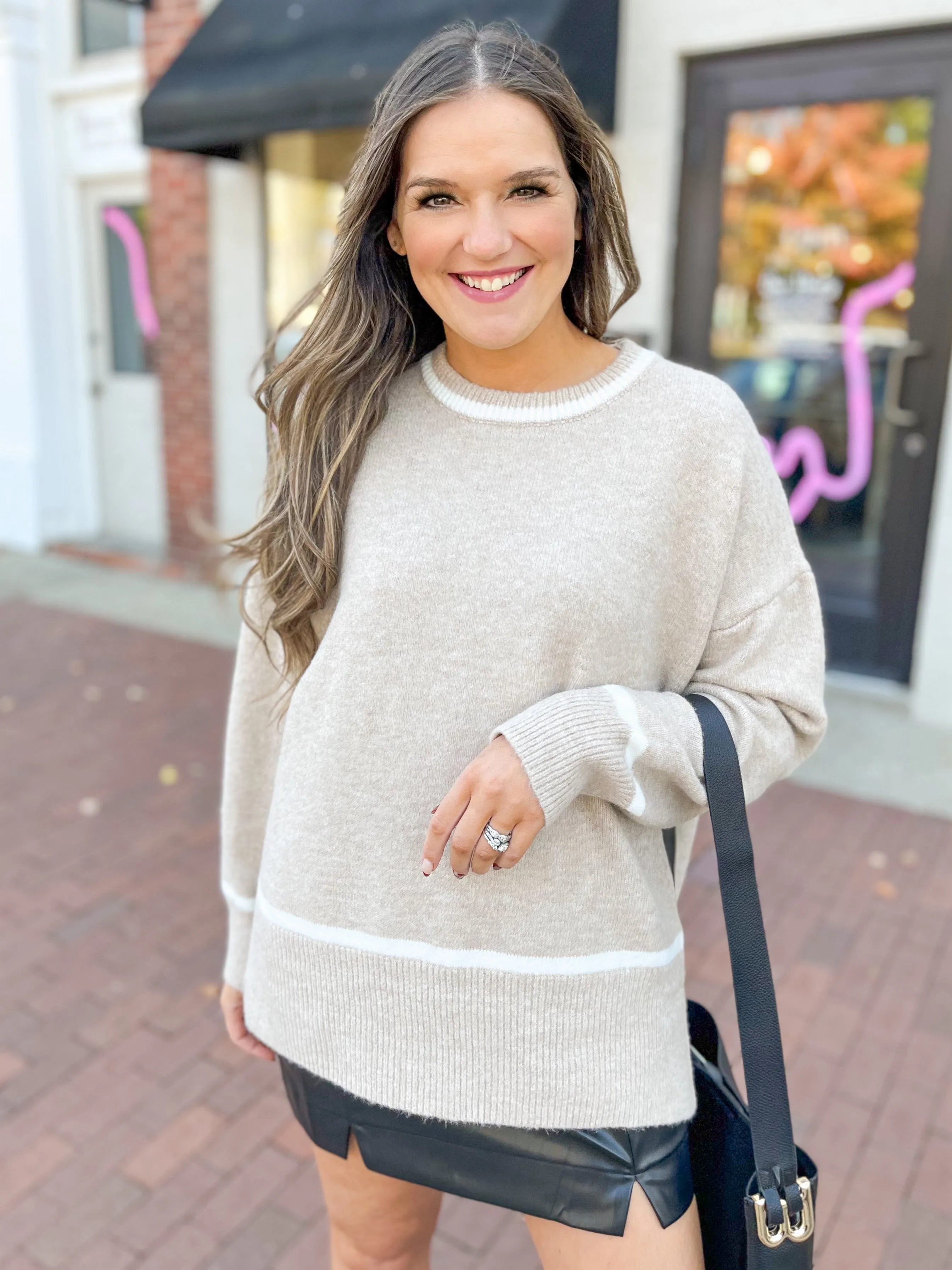 Taupe Line Contrast Sweater