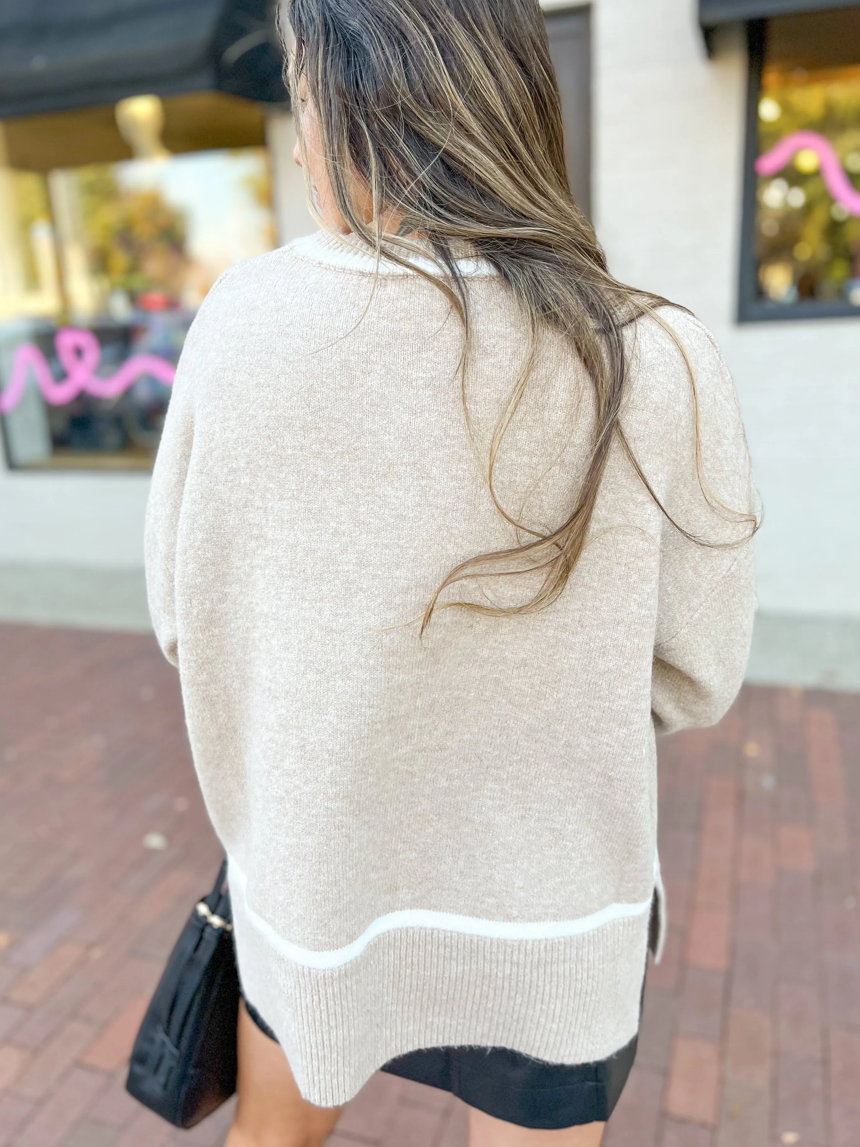 Taupe Line Contrast Sweater