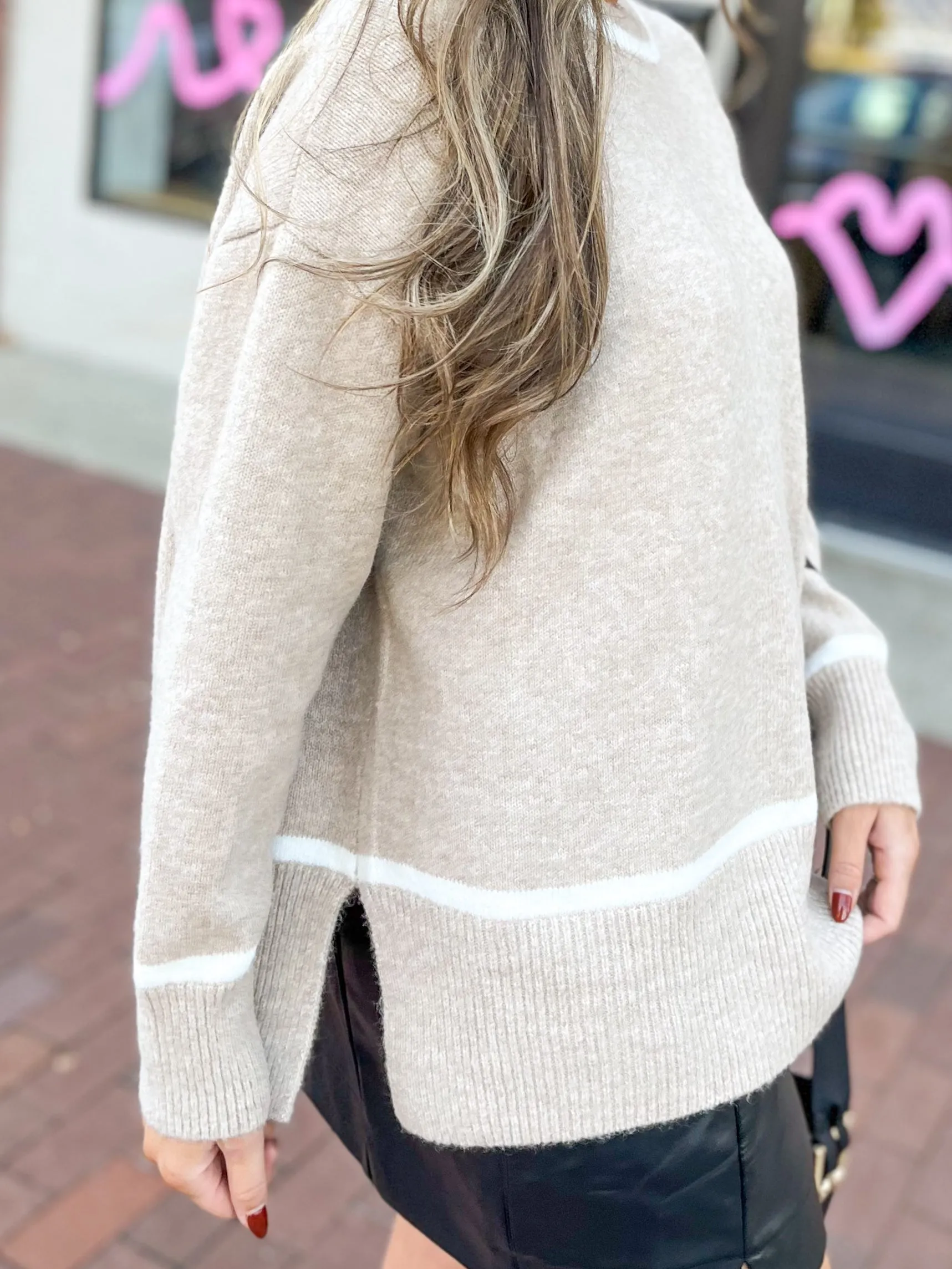 Taupe Line Contrast Sweater