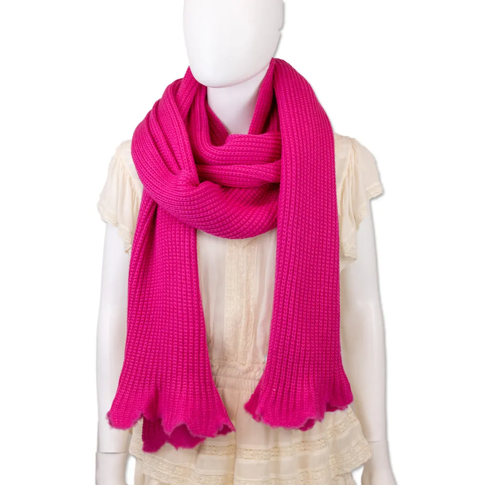 Versace Hot Pink Ribbed Knit Wool Medusa Silver Pin Scarf