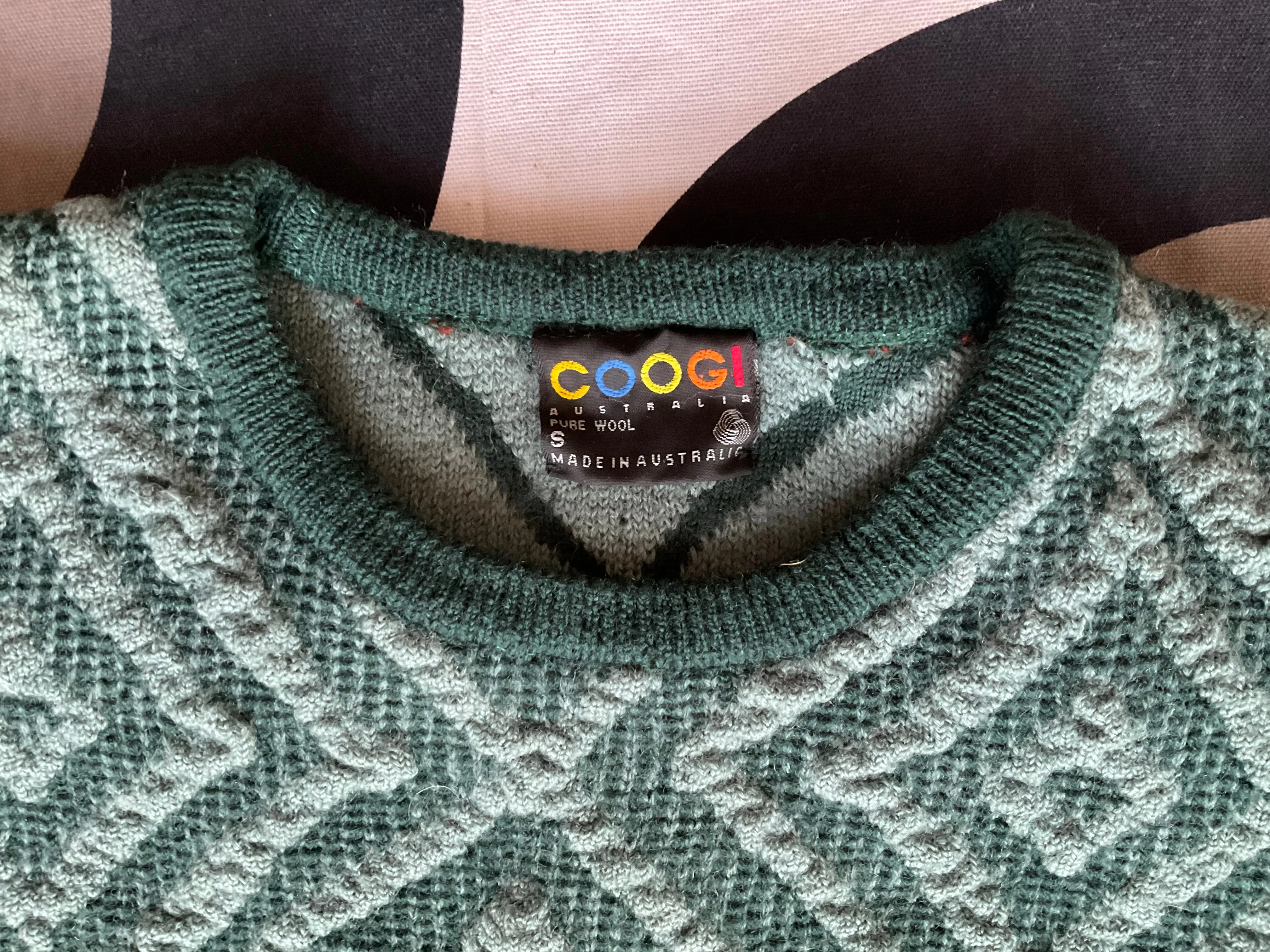 Vintage COOGI 3D knitted crew neck woollen jumper, made in Australia, Small