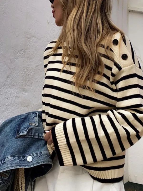 Women's Casual Striped Contrast Color Sweater