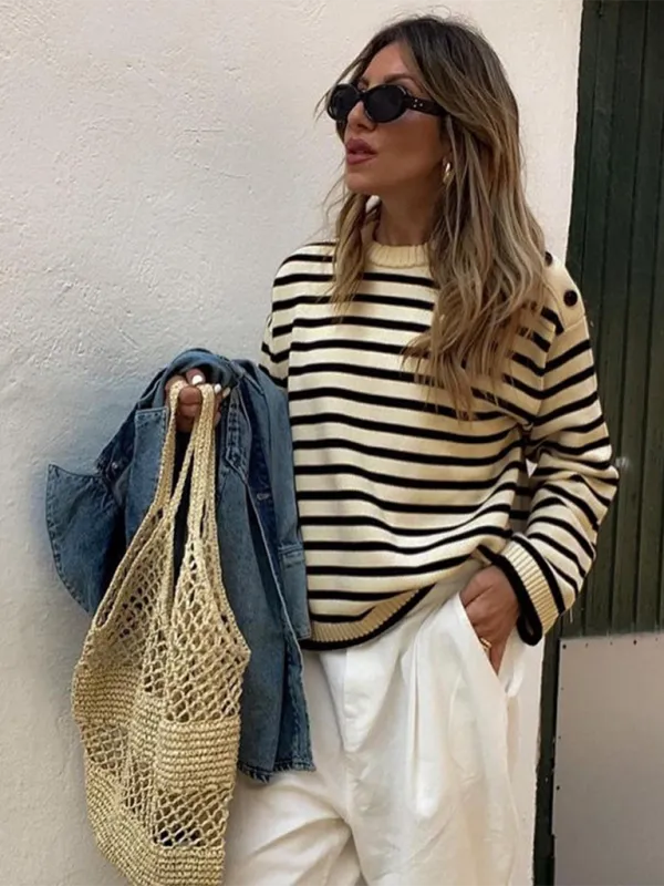 Women's Casual Striped Contrast Color Sweater