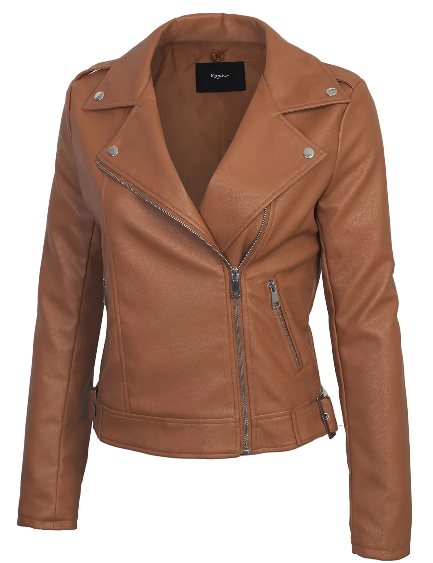 Womens Faux PU Leather Zip Up Double Breast MOTO Jacket with Hoodie