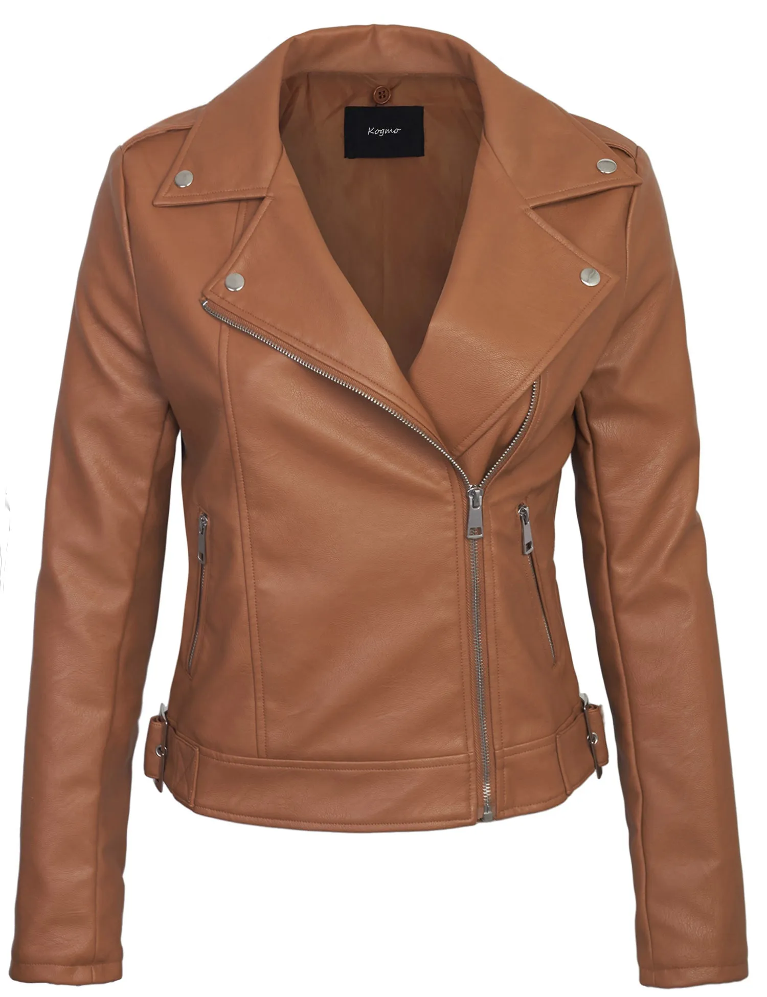 Womens Faux PU Leather Zip Up Double Breast MOTO Jacket with Hoodie