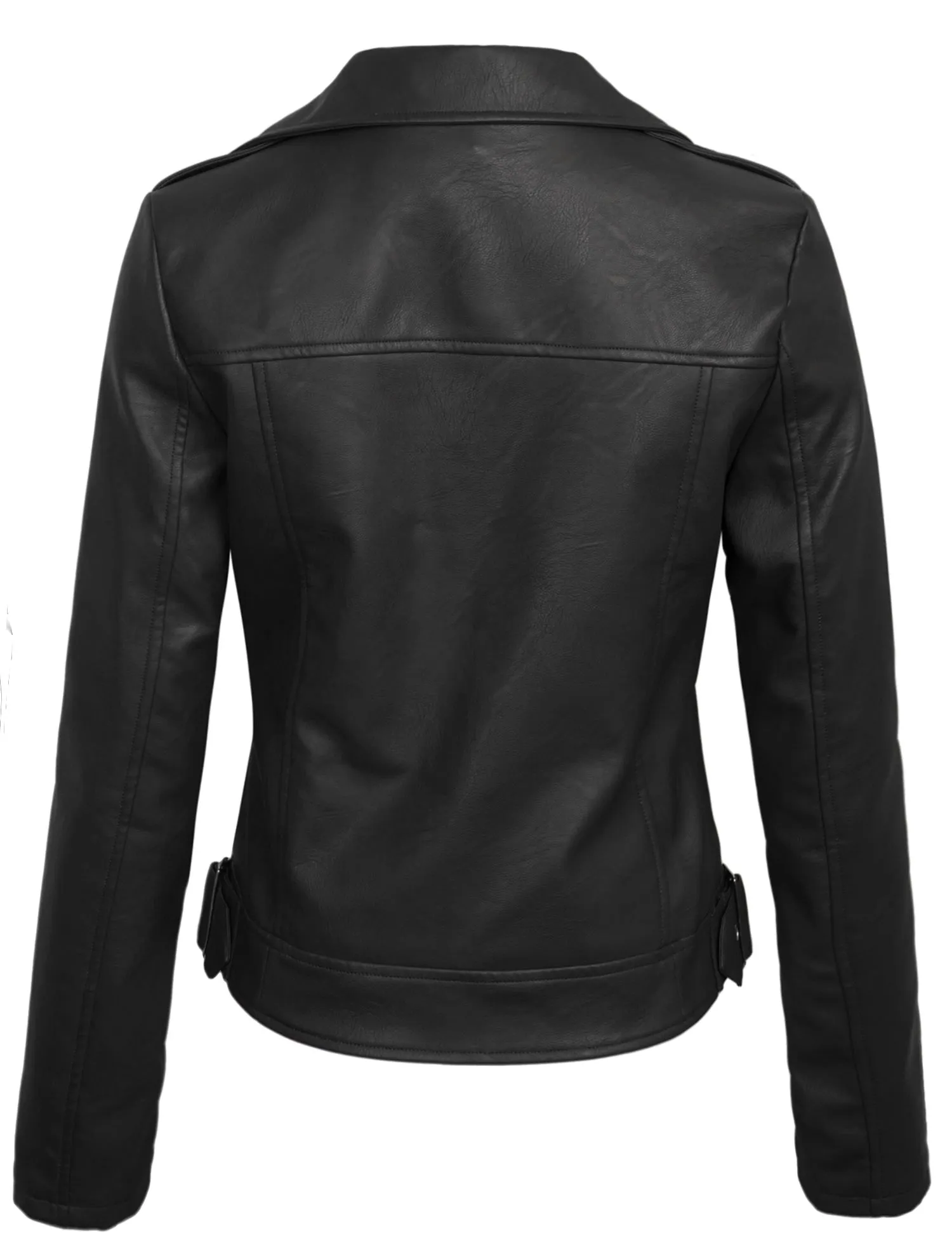 Womens Faux PU Leather Zip Up Double Breast MOTO Jacket with Hoodie