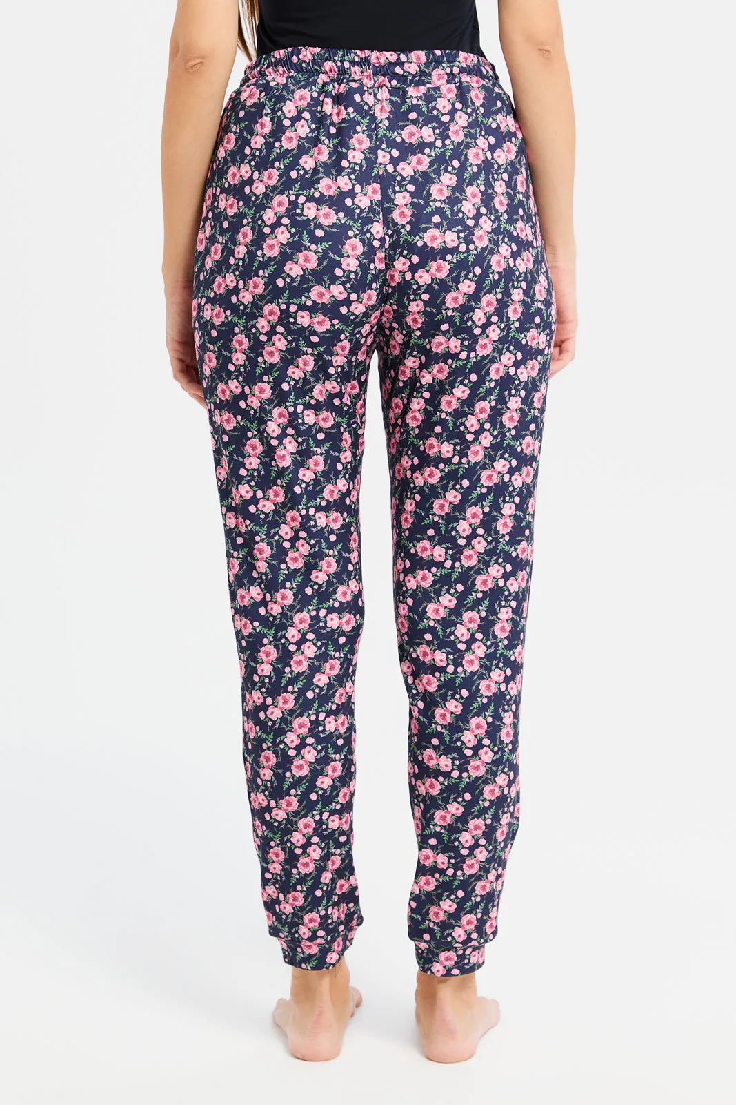 Womens Navy Print Basic Pajama Bottom