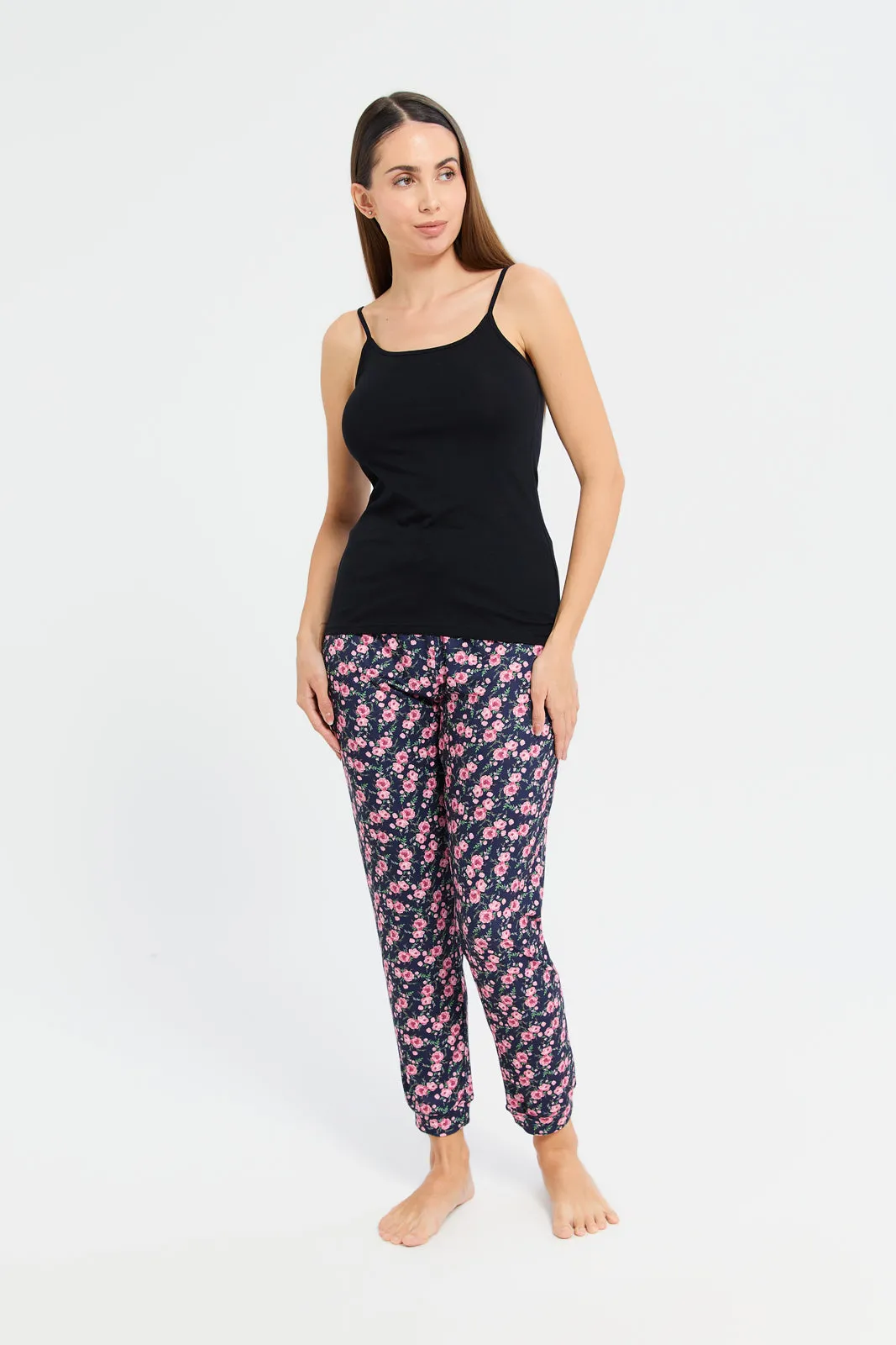 Womens Navy Print Basic Pajama Bottom