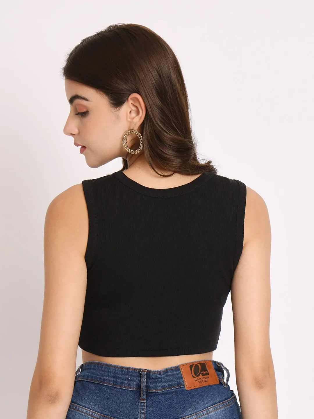 Women's Sleeveless Fitted Black Crop Top