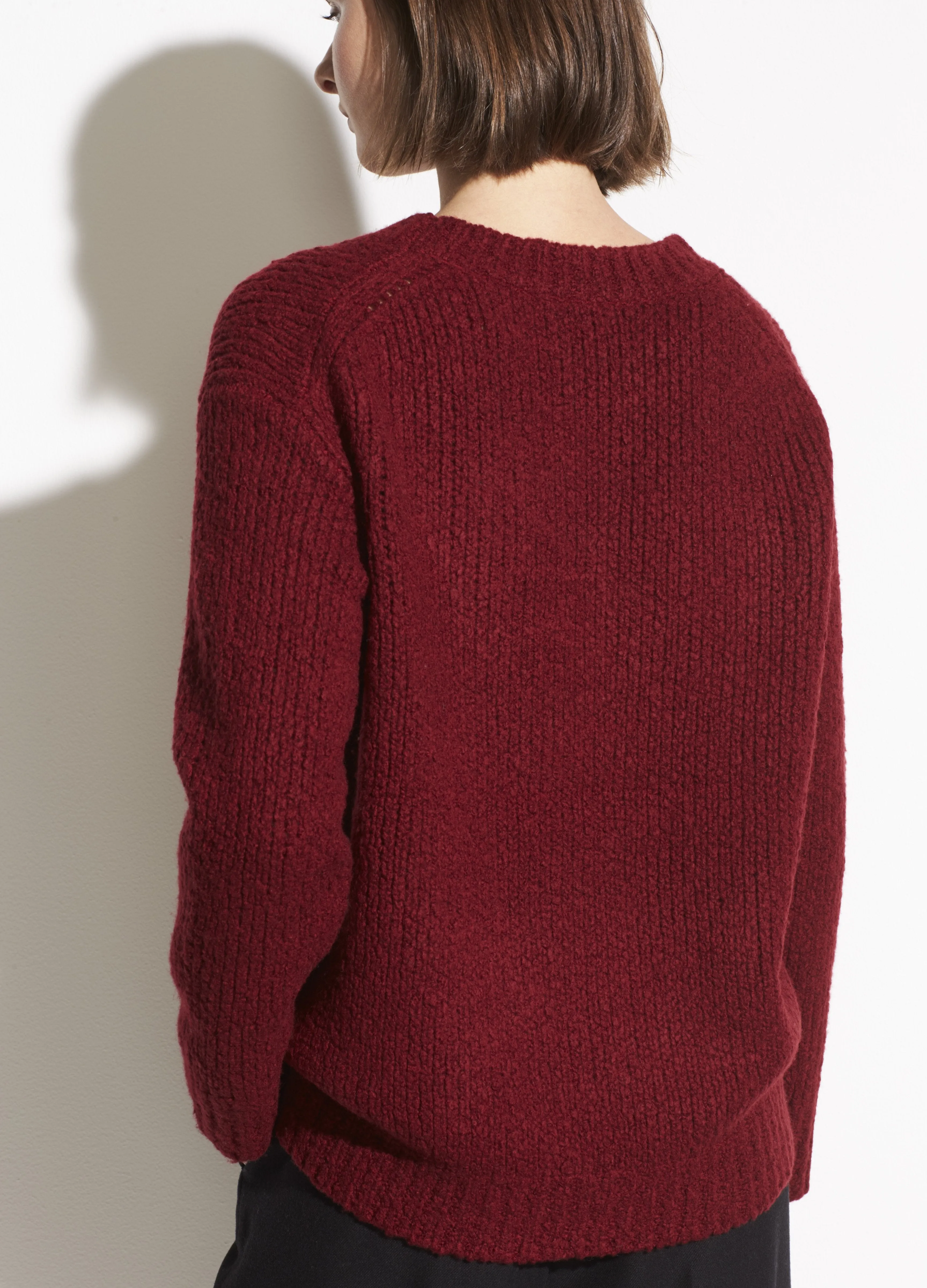 Wool Textured Knit Pullover in Merlot