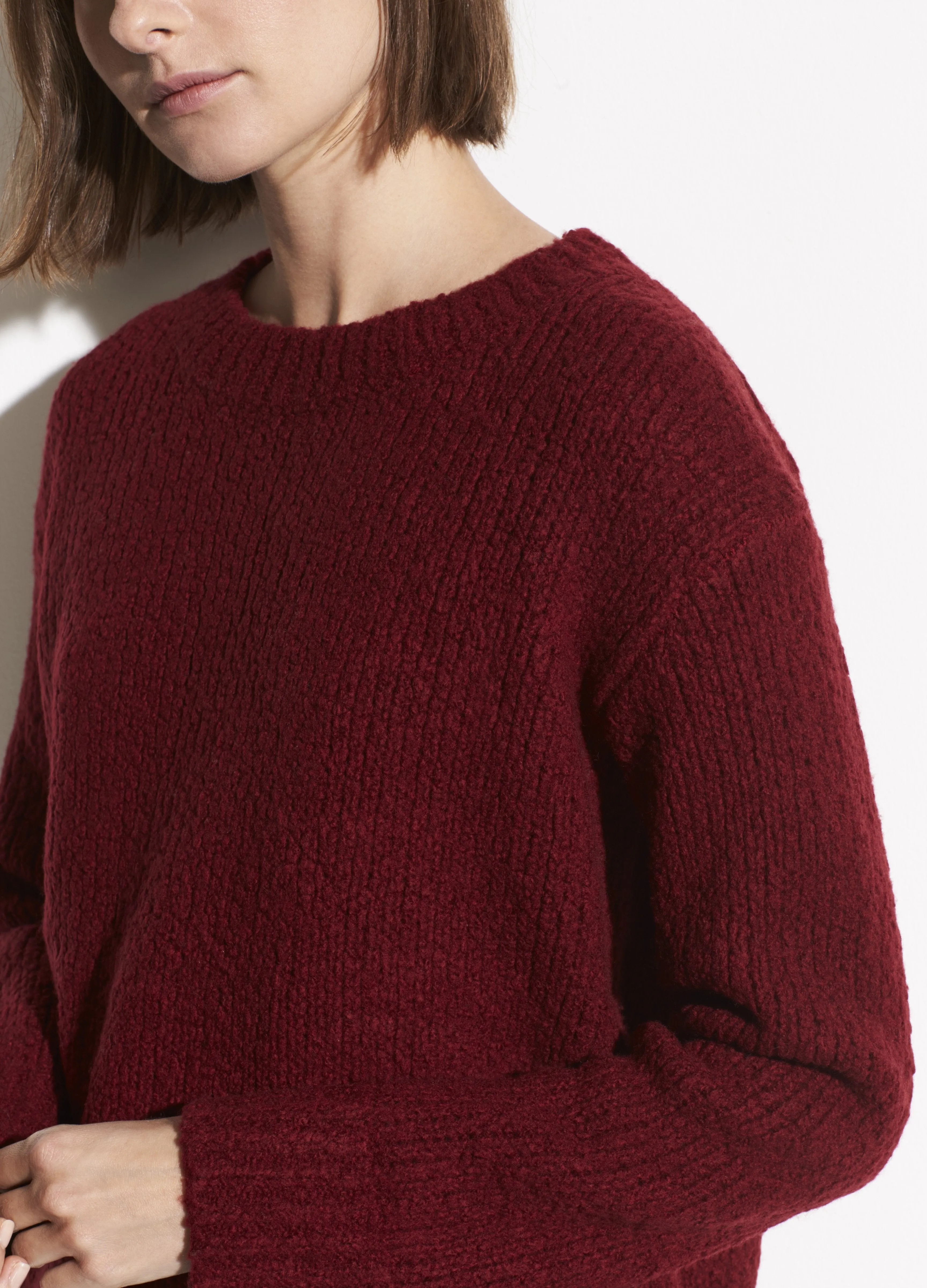 Wool Textured Knit Pullover in Merlot